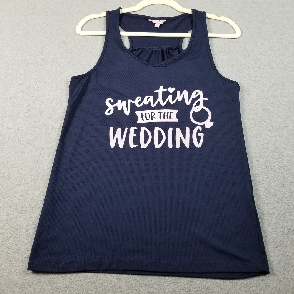 Miss to Mrs Activewear Tank Top Women's Medium M Blue White Mesh Wedding Gym